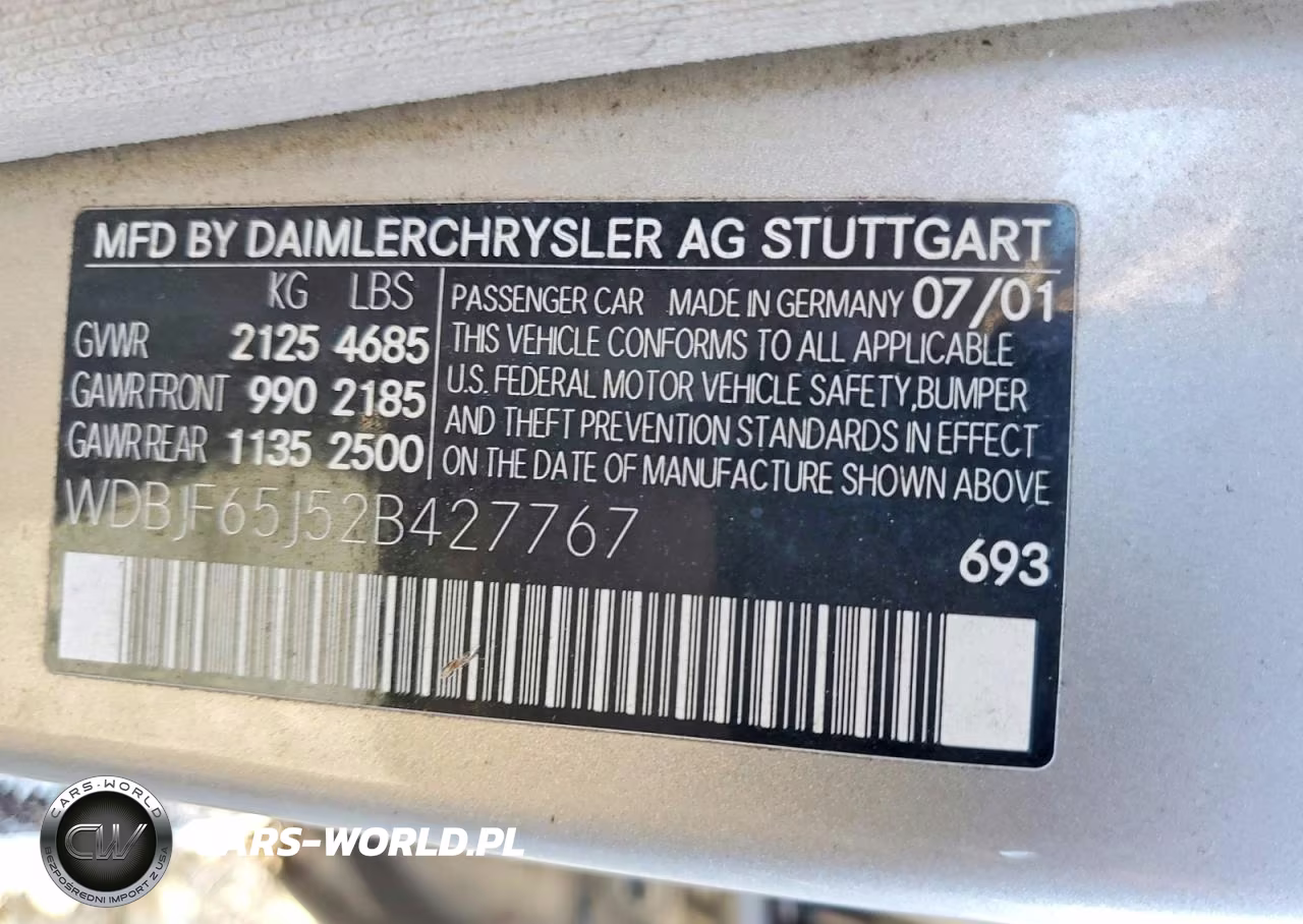 2002 Mercedes-Benz E-Class VIN:WDBJF65J52B427767 - 12