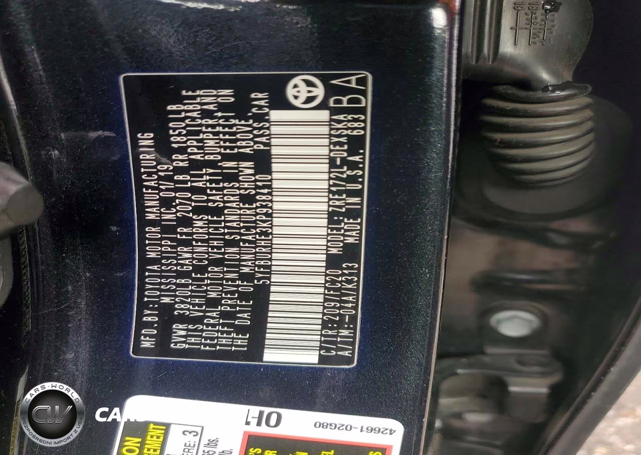 2019 Toyota Corolla L VIN:5YFBURHE3KP938410 - 12