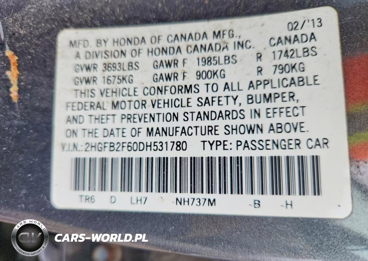 2013 Honda Civic Hf VIN:2HGFB2F60DH531780 - 12
