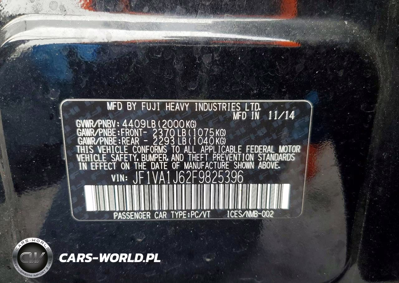 2015 Subaru Wrx Limited VIN:JF1VA1J62F9825396 - 13