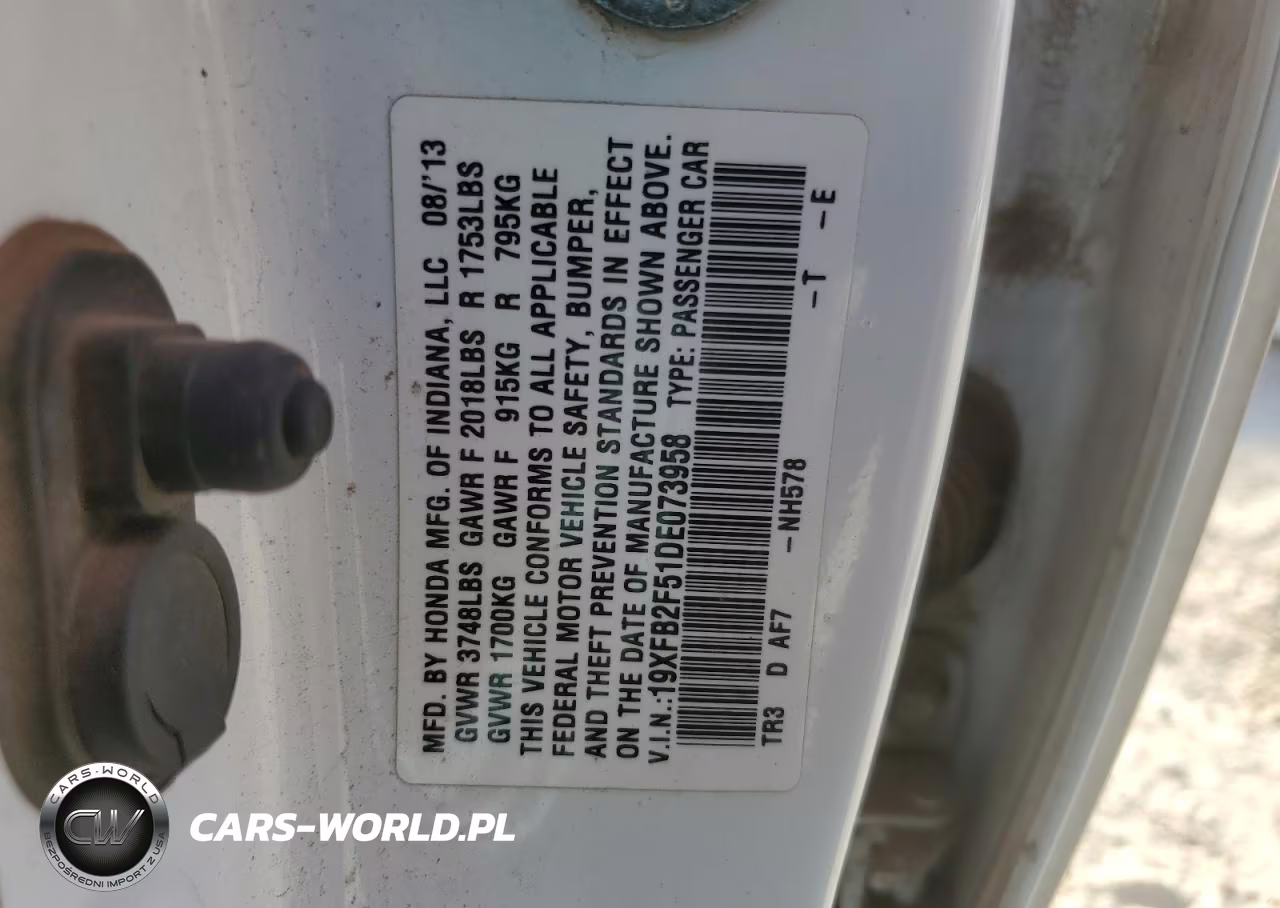 2013 Honda Civic Lx VIN:19XFB2F51DE073958 - 13