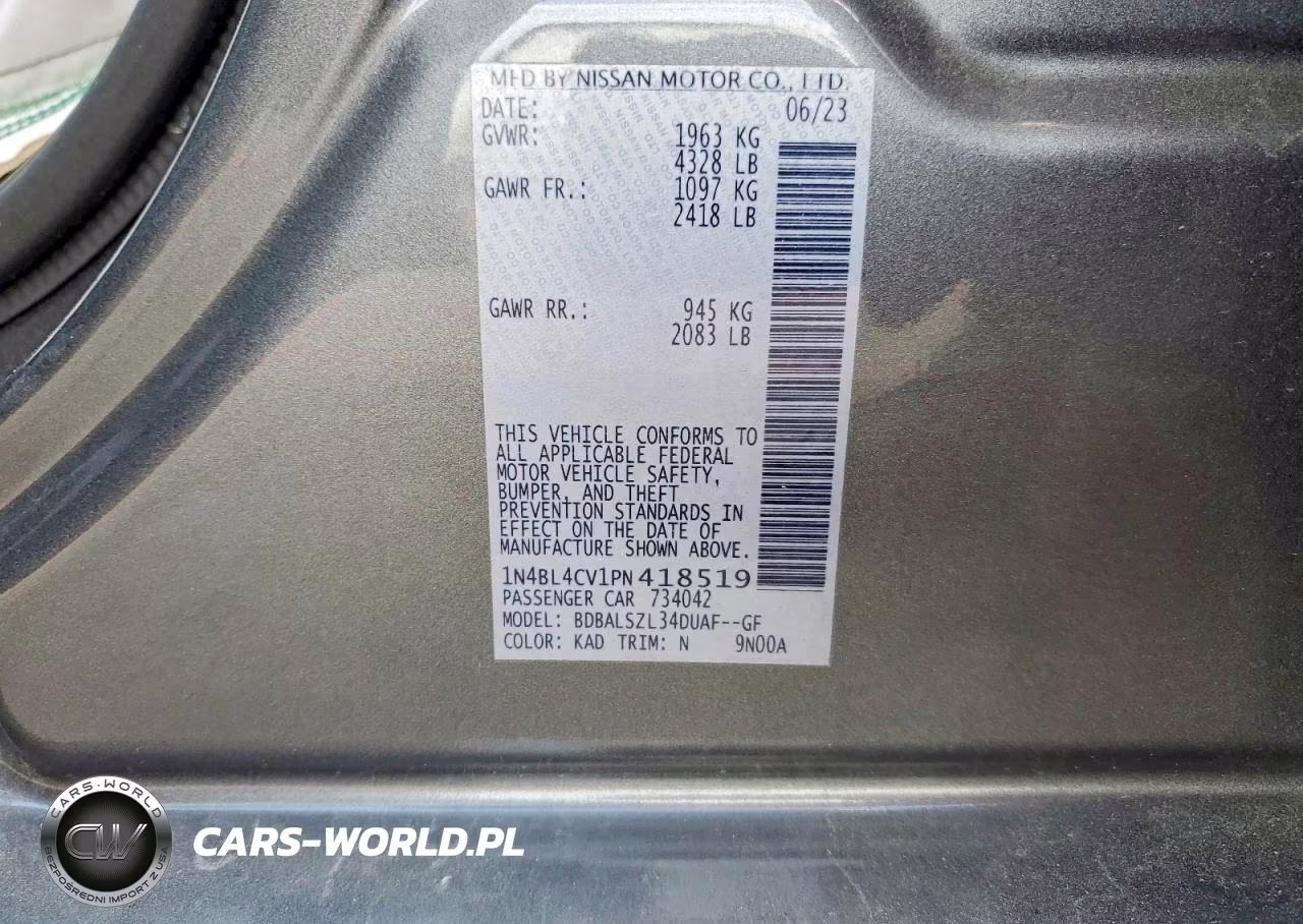 2023 Nissan Altima 2.5 Sr VIN:1N4BL4CV1PN418519 - 12