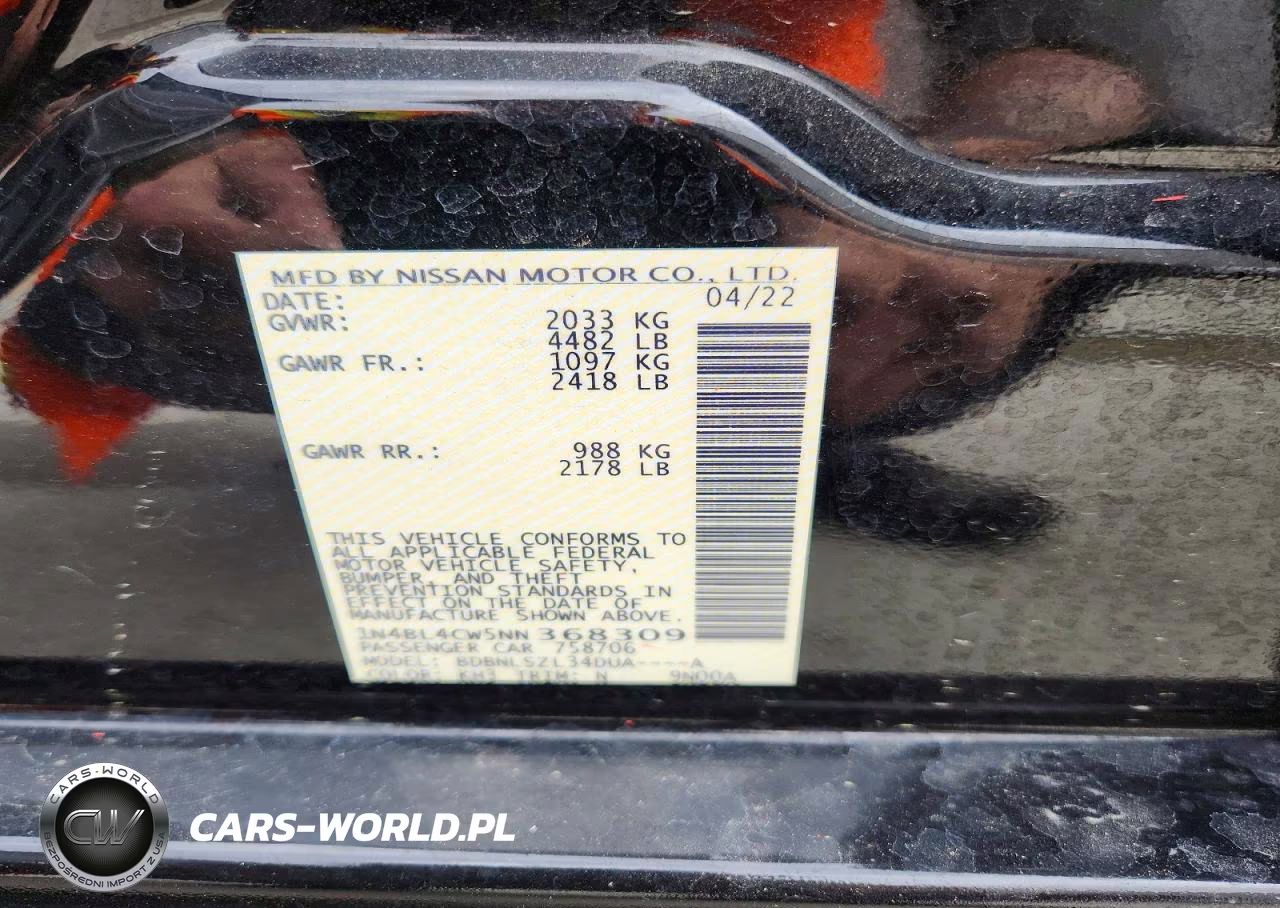 2022 Nissan Altima 2.5 Sr VIN:1N4BL4CW5NN368309 - 12
