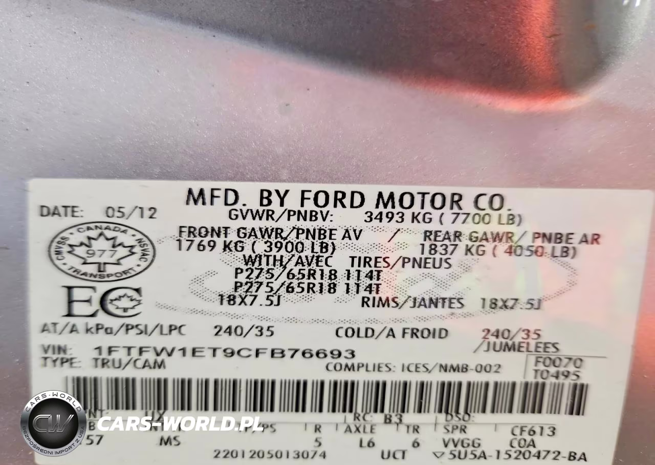 2012 Ford F150 Supercrew VIN:1FTFW1ET9CFB76693 - 13