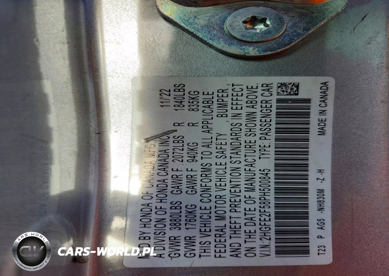 2023 Honda Civic Sport VIN:2HGFE2F58PH500845 - 12