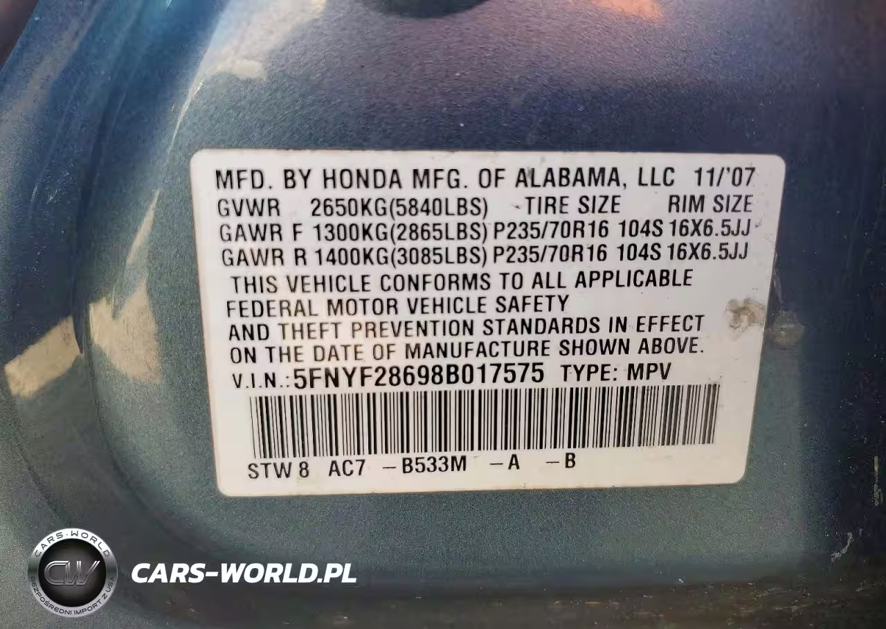 2008 Honda Pilot Exl VIN:5FNYF28698B017575 - 13