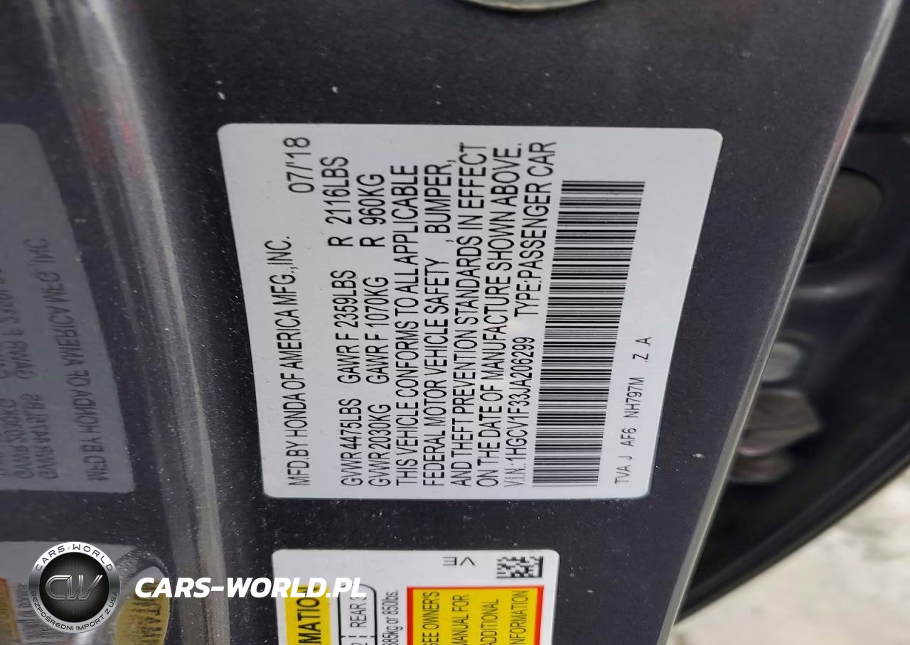 2018 Honda Accord Sport VIN:1HGCV1F33JA206299 - 12