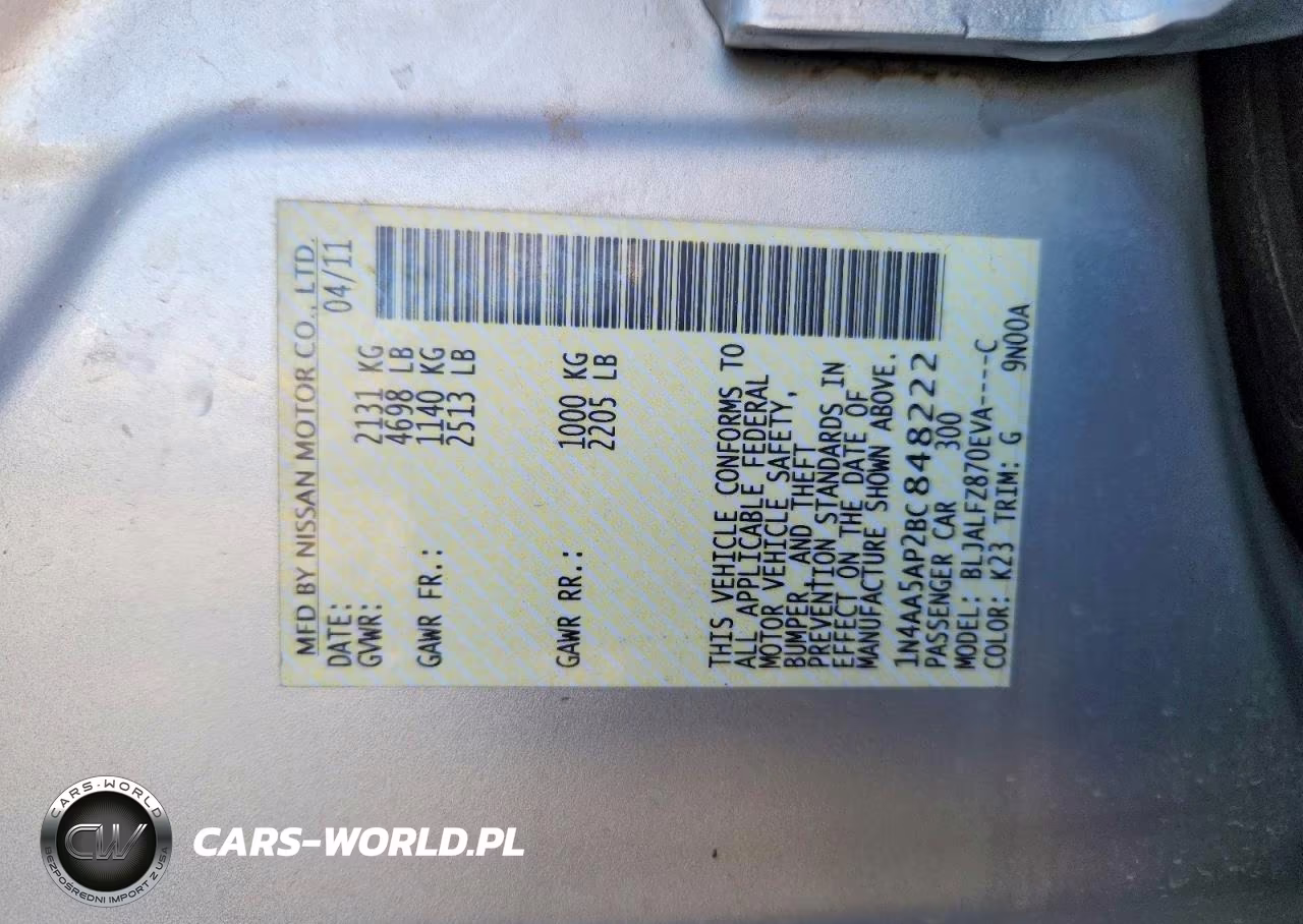 2011 Nissan Maxima 3.5 S VIN:1N4AA5AP2BC848222 - 12
