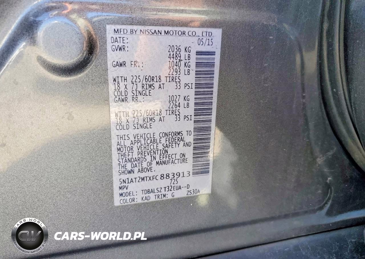 2015 Nissan Rogue S VIN:5N1AT2MTXFC883913 - 14
