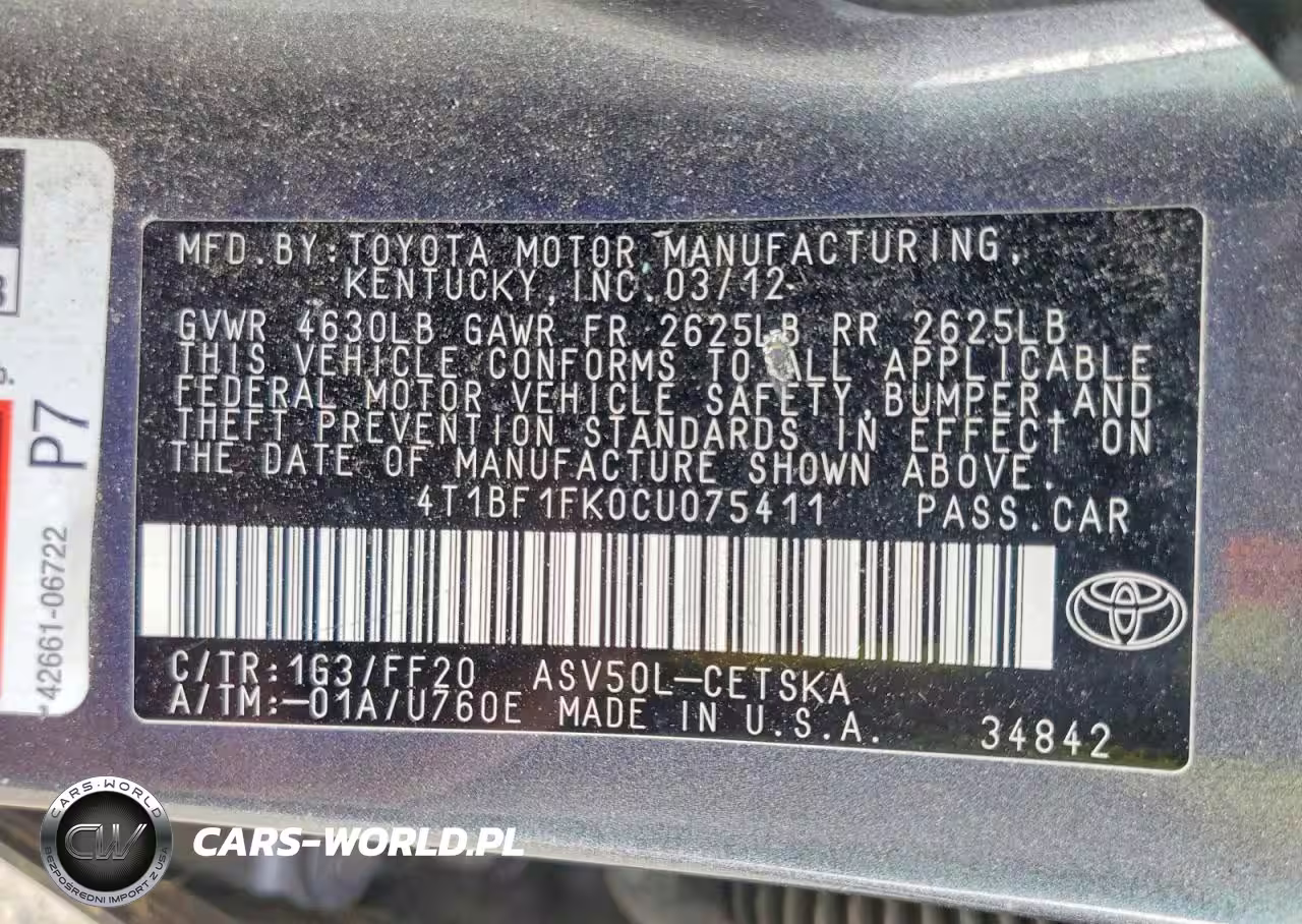 2012 Toyota Camry Base VIN:4T1BF1FK0CU075411 - 13