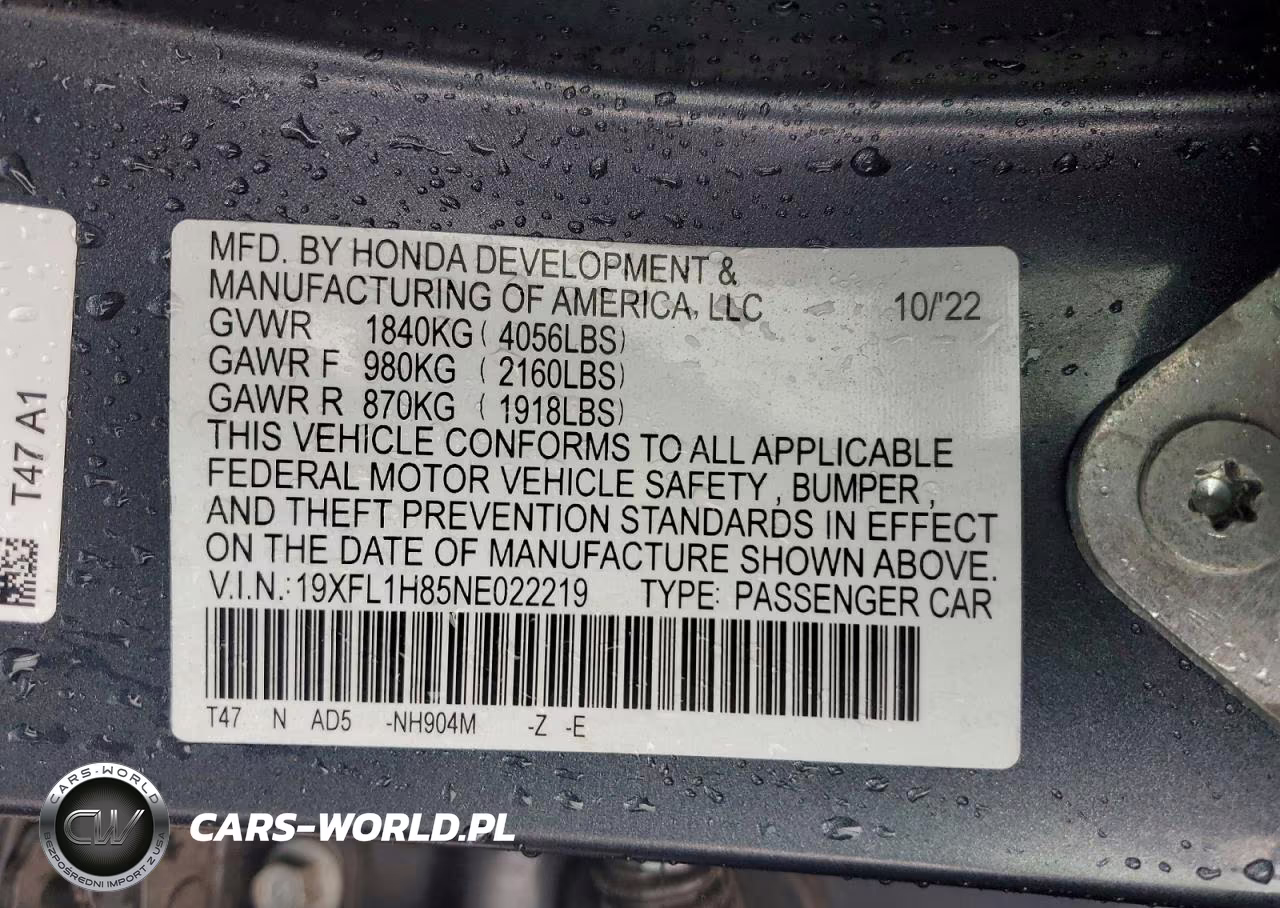 2022 Honda Civic Sport Touring VIN:19XFL1H85NE022219 - 12