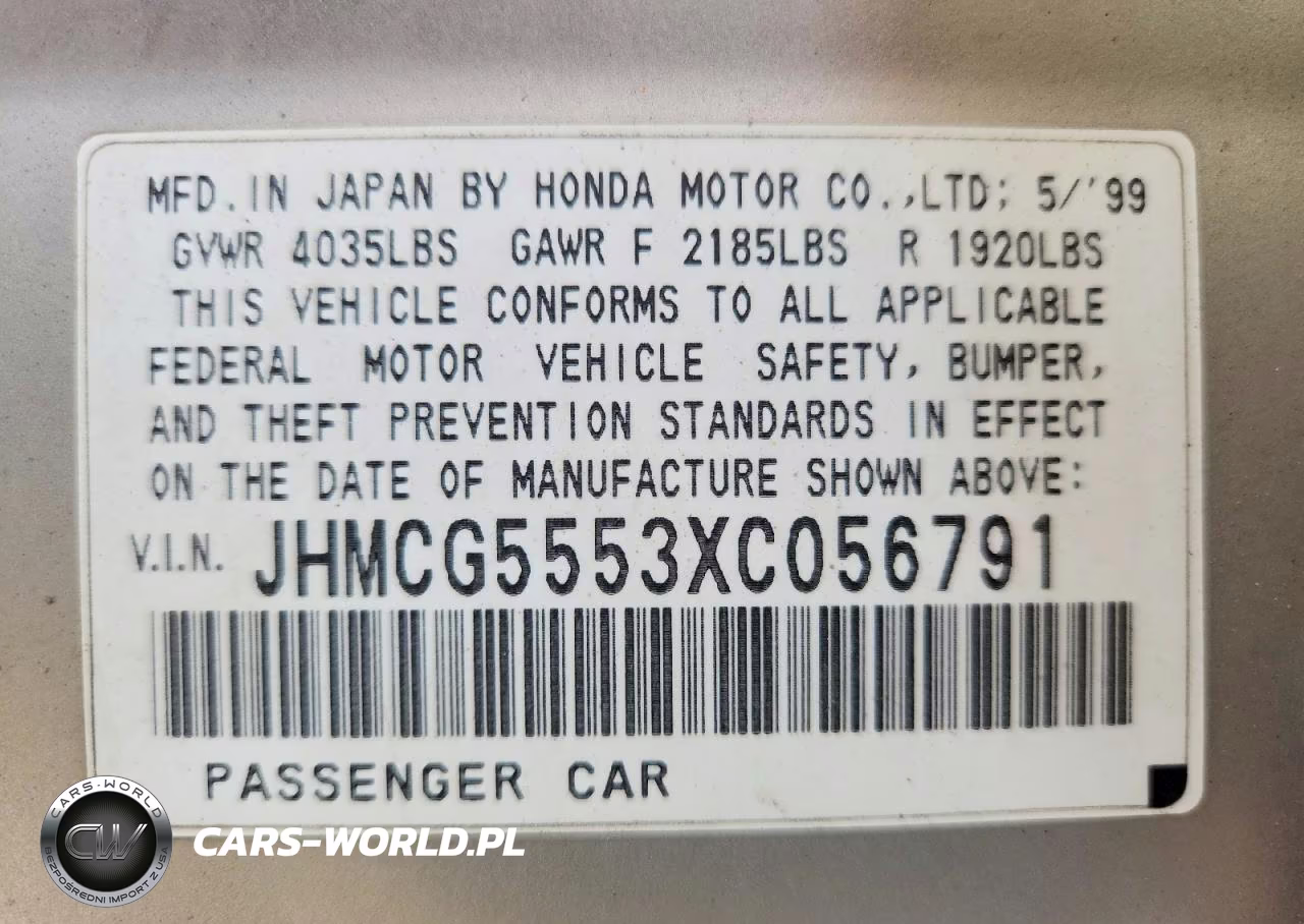 1999 Honda Accord Ex VIN:JHMCG5553XC056791 - 12