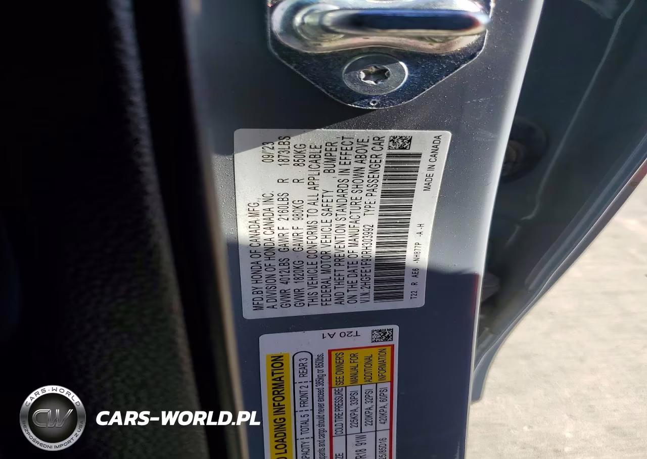 2024 Hond Civic Touring VIN:2HGFE1F90RH303992 - 12