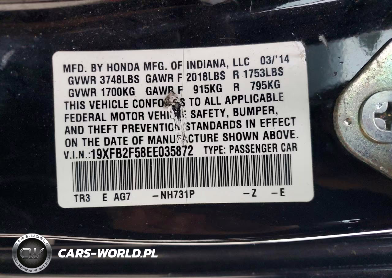 2014 Honda Civic Lx VIN:19XFB2F58EE035872 - 12