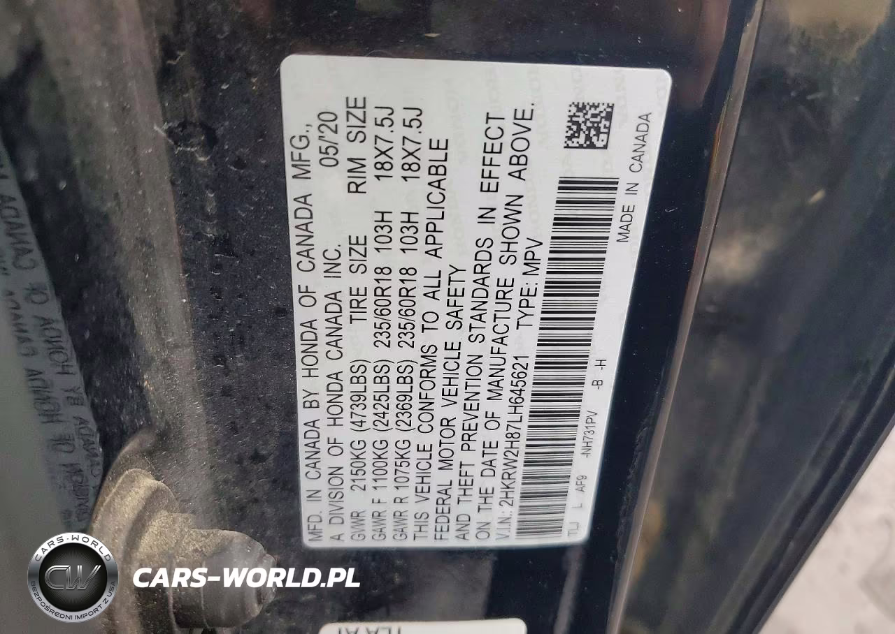 2020 Honda Cr-V Exl VIN:2HKRW2H87LH645621 - 13