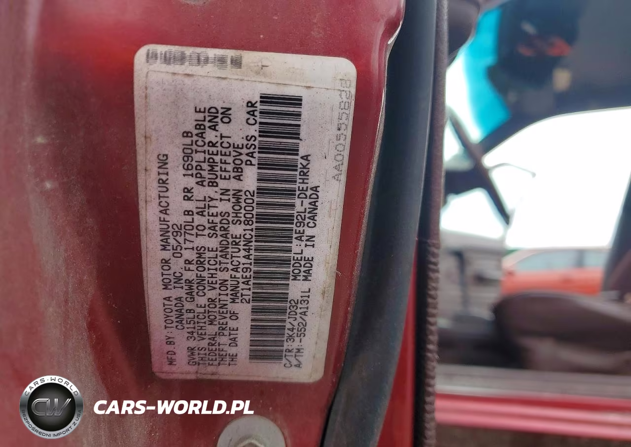1992 Toyota Corolla VIN:2T1AE91A4NC180002 - 12