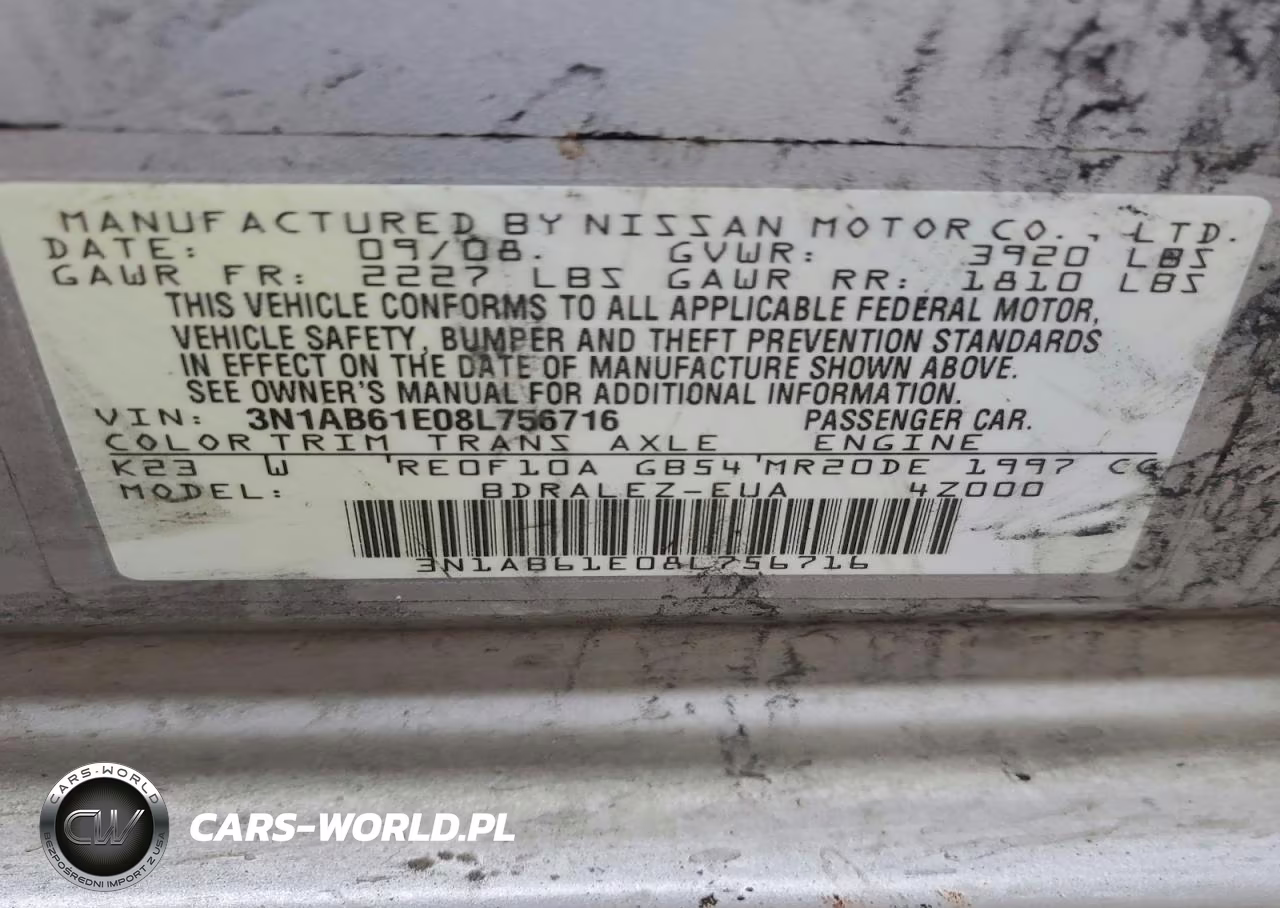 2008 Nissan Sentra 2.0 VIN:3N1AB61E08L756716 - 12