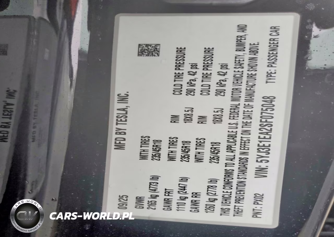 2025 Tesla Model 3 VIN:5YJ3E1EA2SF075048 - 12