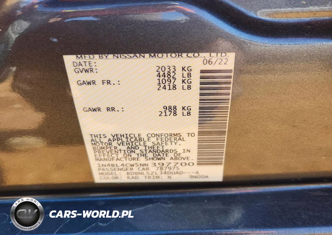 2022 Nissan Altima Sr VIN:1N4BL4CW5NN397700 - 13