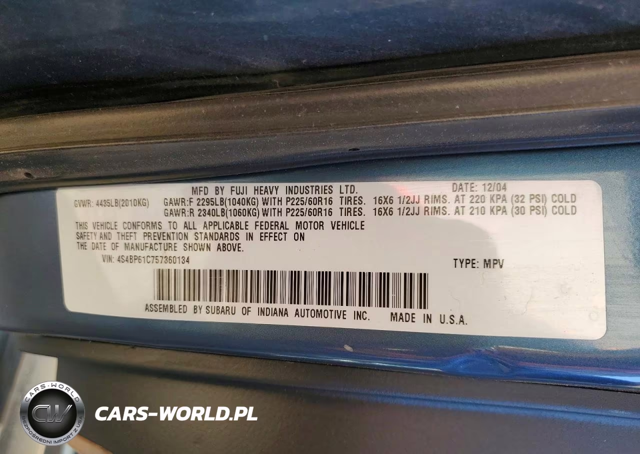 2005 Subaru Legacy Outback 2.5I VIN:4S4BP61C757360134 - 13
