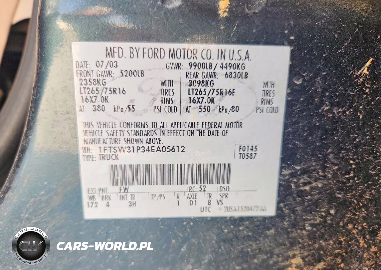 2004 Ford F350 Srw Super Duty VIN:1FTSW31P34EA05612 - 12