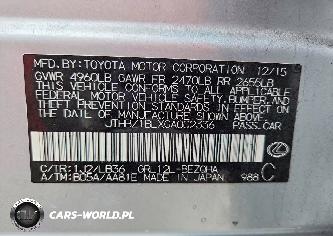 2016 Lexus Gs 350 VIN:JTHBZ1BLXGA002336 - 12