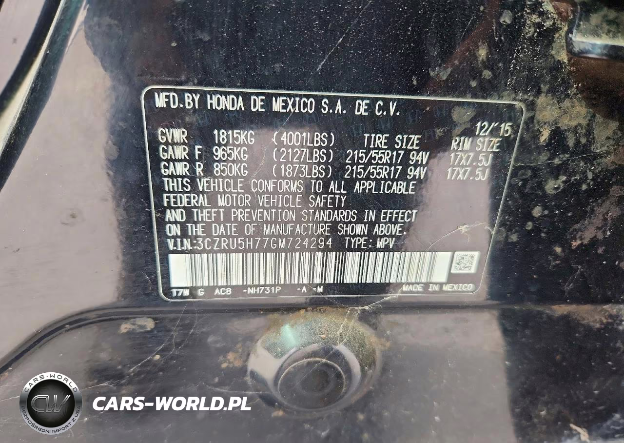2016 Honda Hr-V Exl VIN:3CZRU5H77GM724294 - 12