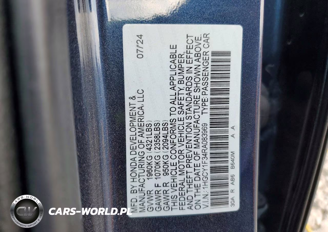 2024 Honda Accord Ex VIN:1HGCY1F34RA083969 - 12