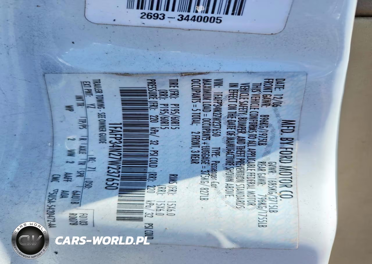 2007 Ford Focus Zx4 VIN:1FAFP34N27W237650 - 12