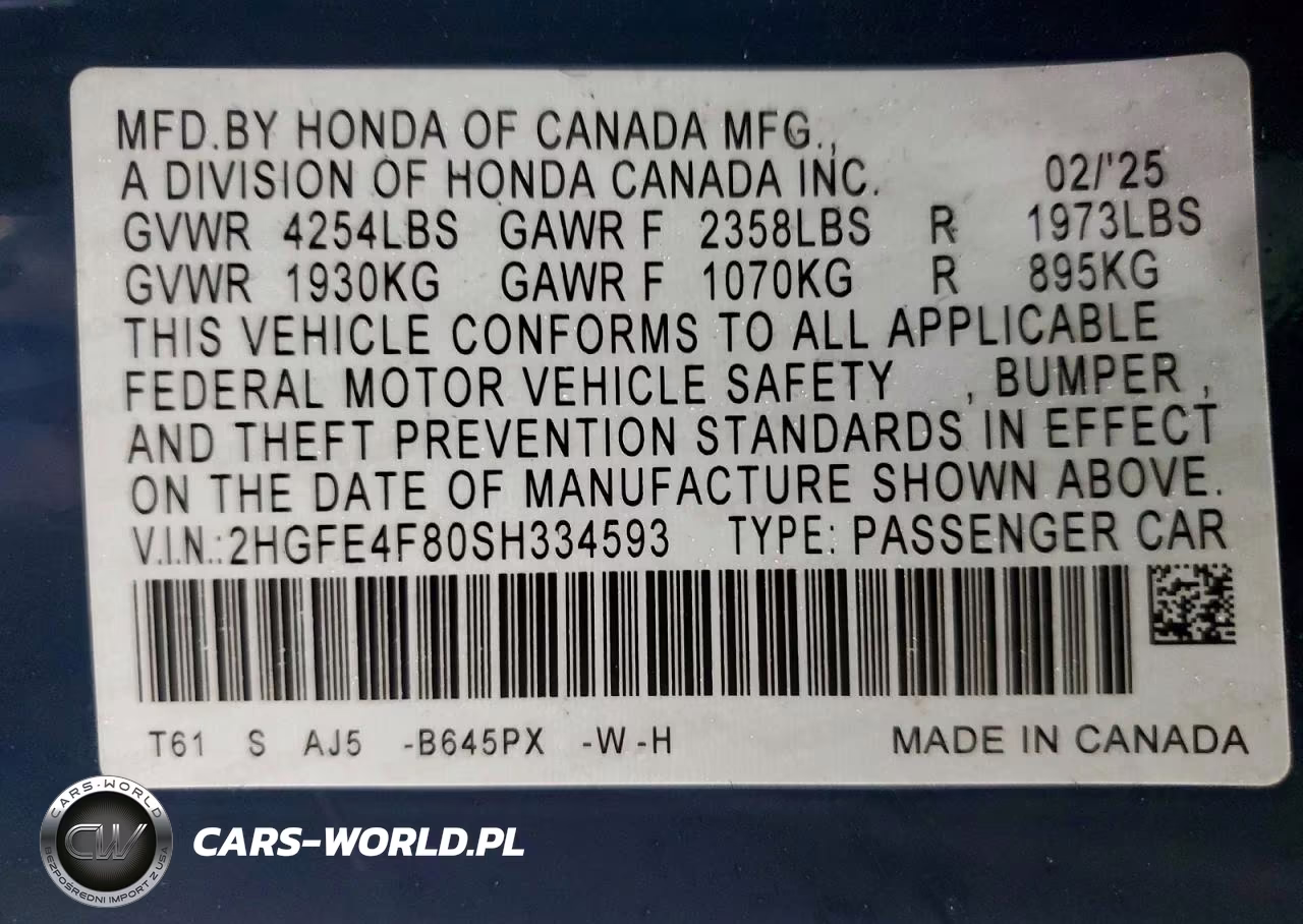 2025 Honda Civic Sport VIN:2HGFE4F80SH334593 - 12