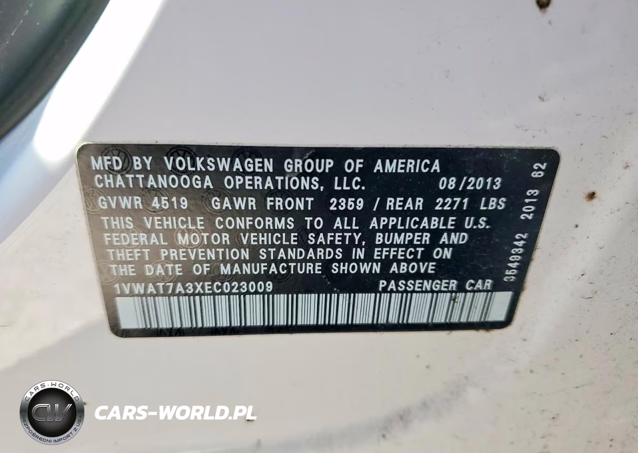 2014 Volkswagen Passat S VIN:1VWAT7A3XEC023009 - 12
