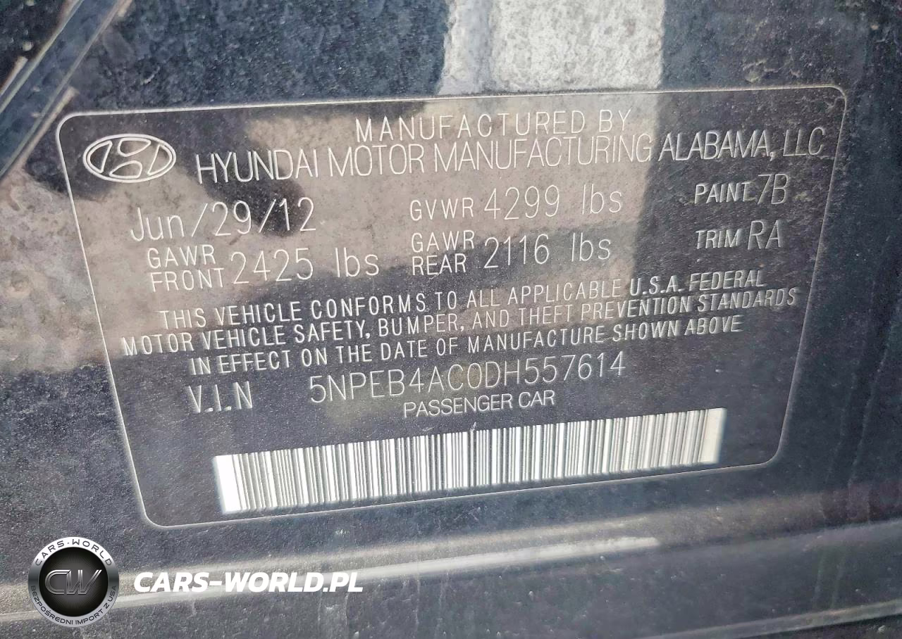 2013 Hyundai Sonata Gls VIN:5NPEB4AC0DH557614 - 12