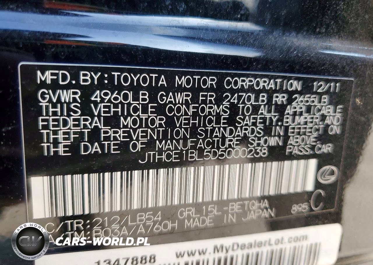2013 Lexus Gs 350 VIN:JTHCE1BL5D5000238 - 12