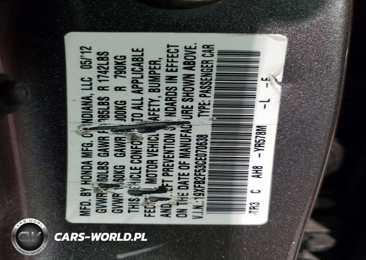 2012 Honda Civic Lx VIN:19XFB2F53CE070638 - 12