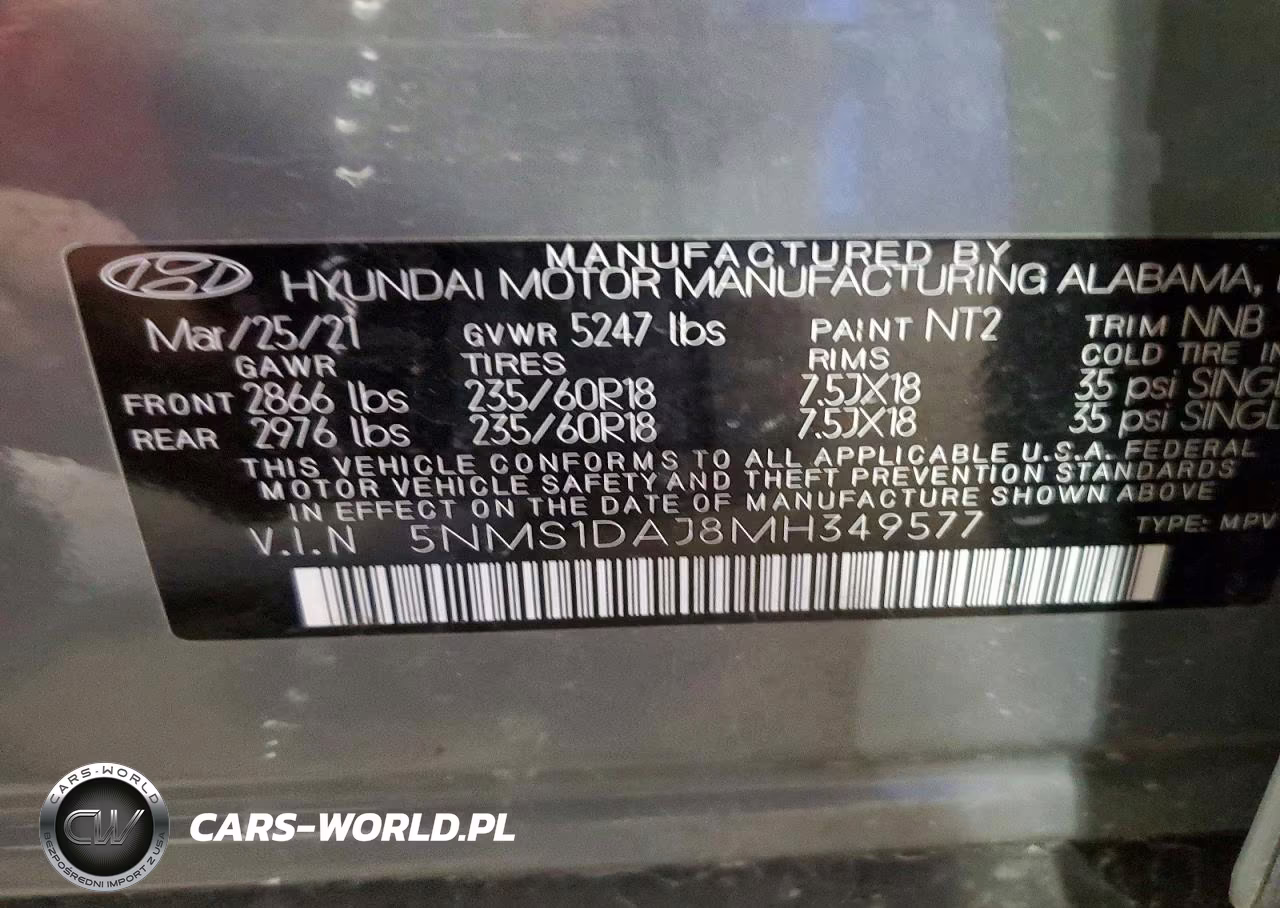2021 Hyundai Santa Fe Se VIN:5NMS1DAJ8MH349577 - 13