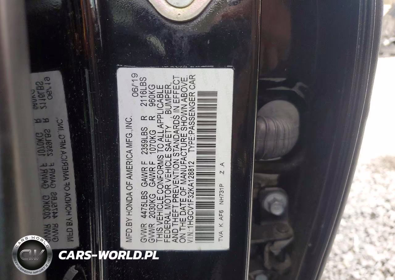 2019 Honda Accord Sport VIN:1HGCV1F32KA128812 - 12