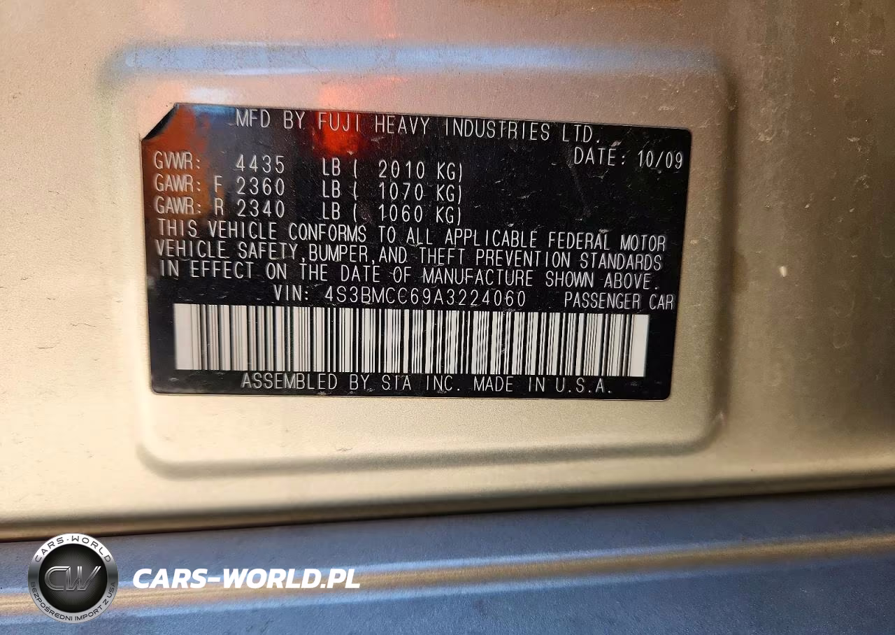 2010 Subaru Legacy 2.5I Premium VIN:4S3BMCC69A3224060 - 12