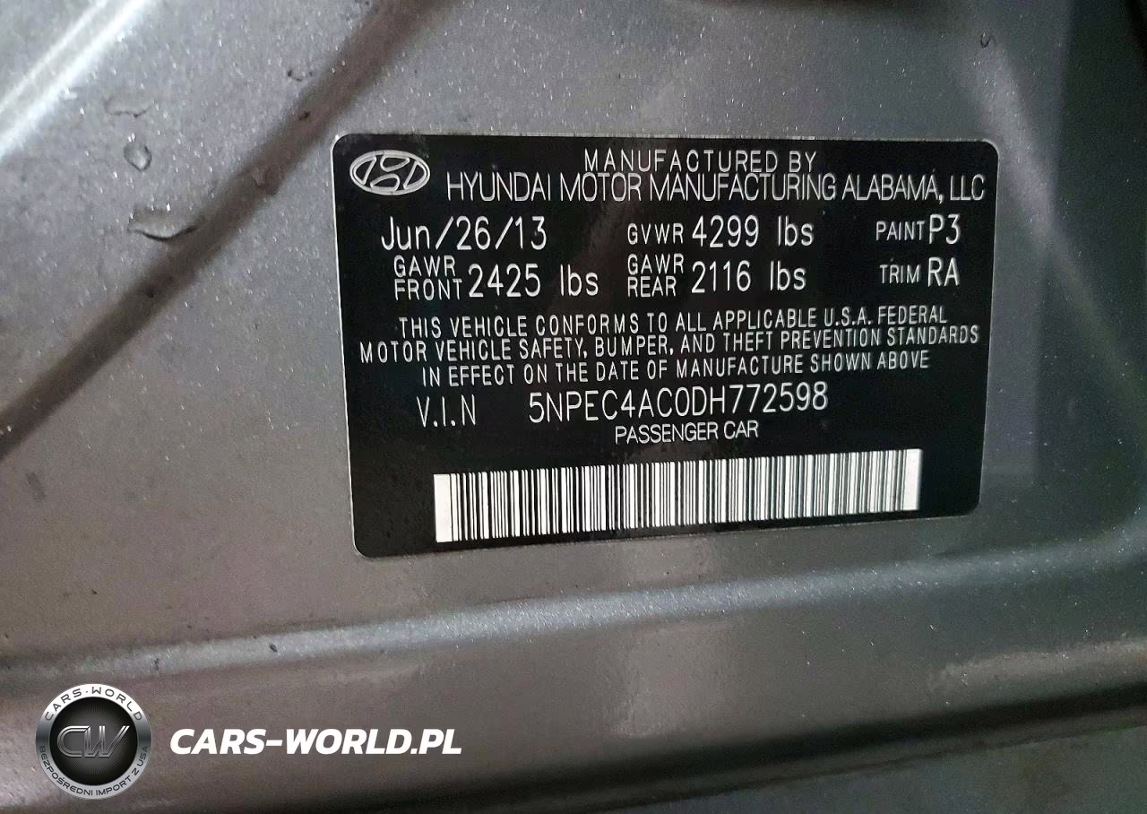 2013 Hyundai Sonata Limited VIN:5NPEC4AC0DH772598 - 12