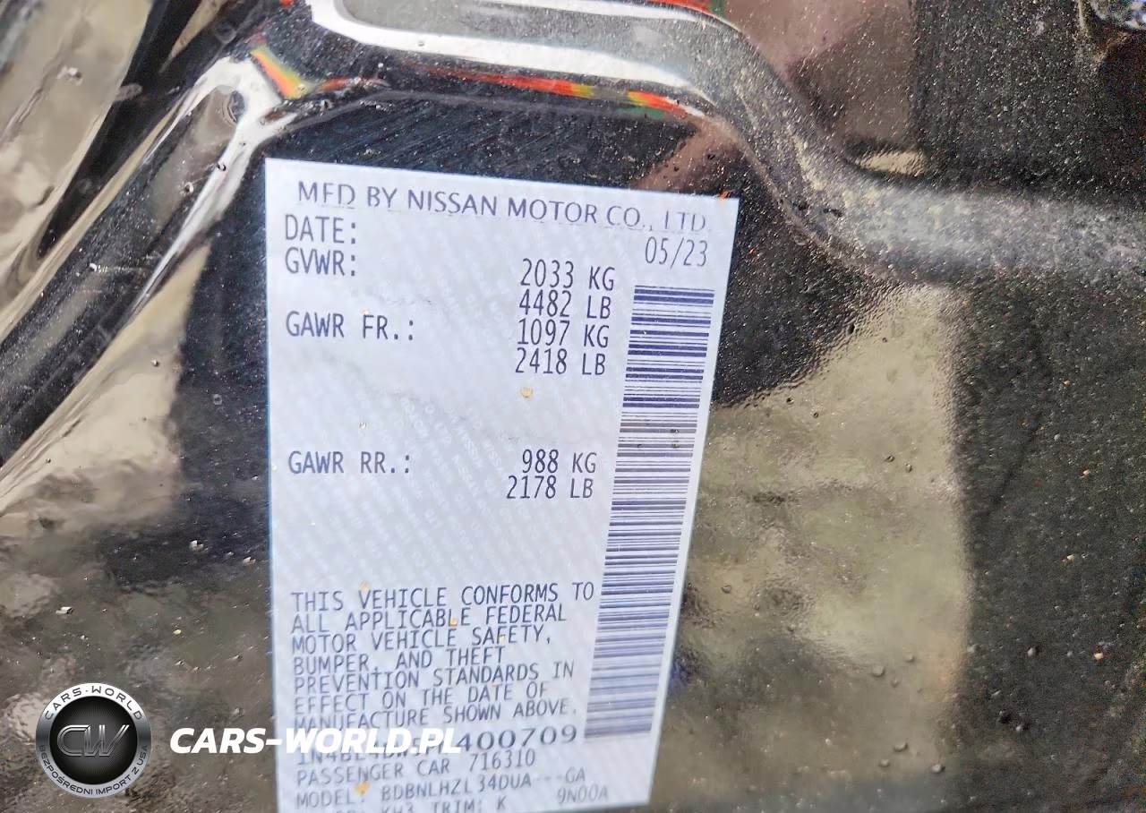 2023 Nissan Altima 2.5 Sv VIN:1N4BL4DW5PN400709 - 12