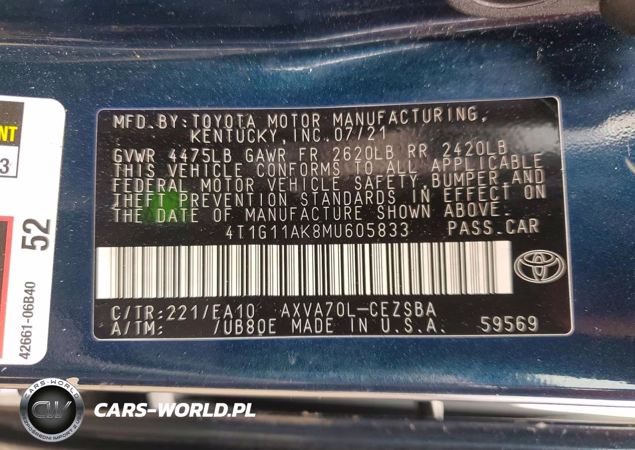 2021 Toyota Camry Se VIN:4T1G11AK8MU605833 - 13
