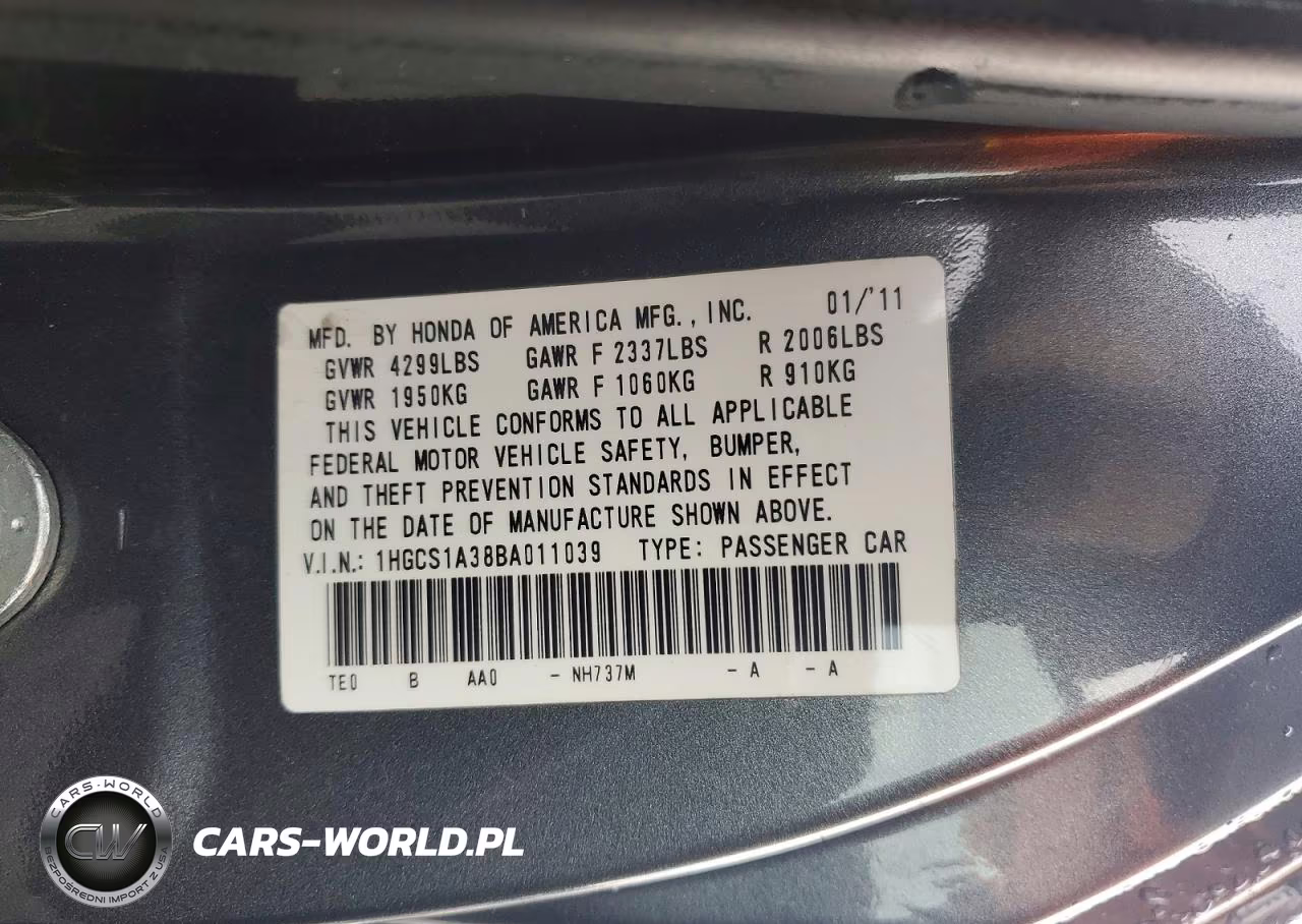 2011 Honda Accord Lx-S VIN:1HGCS1A38BA011039 - 13