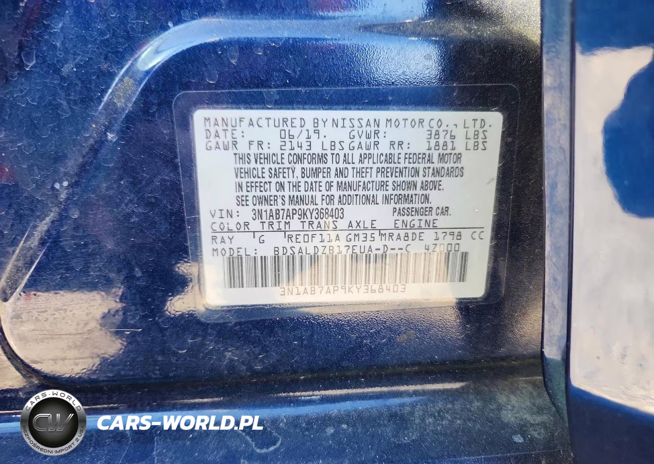 2019 Nissan Sentra S VIN:3N1AB7AP9KY368403 - 13
