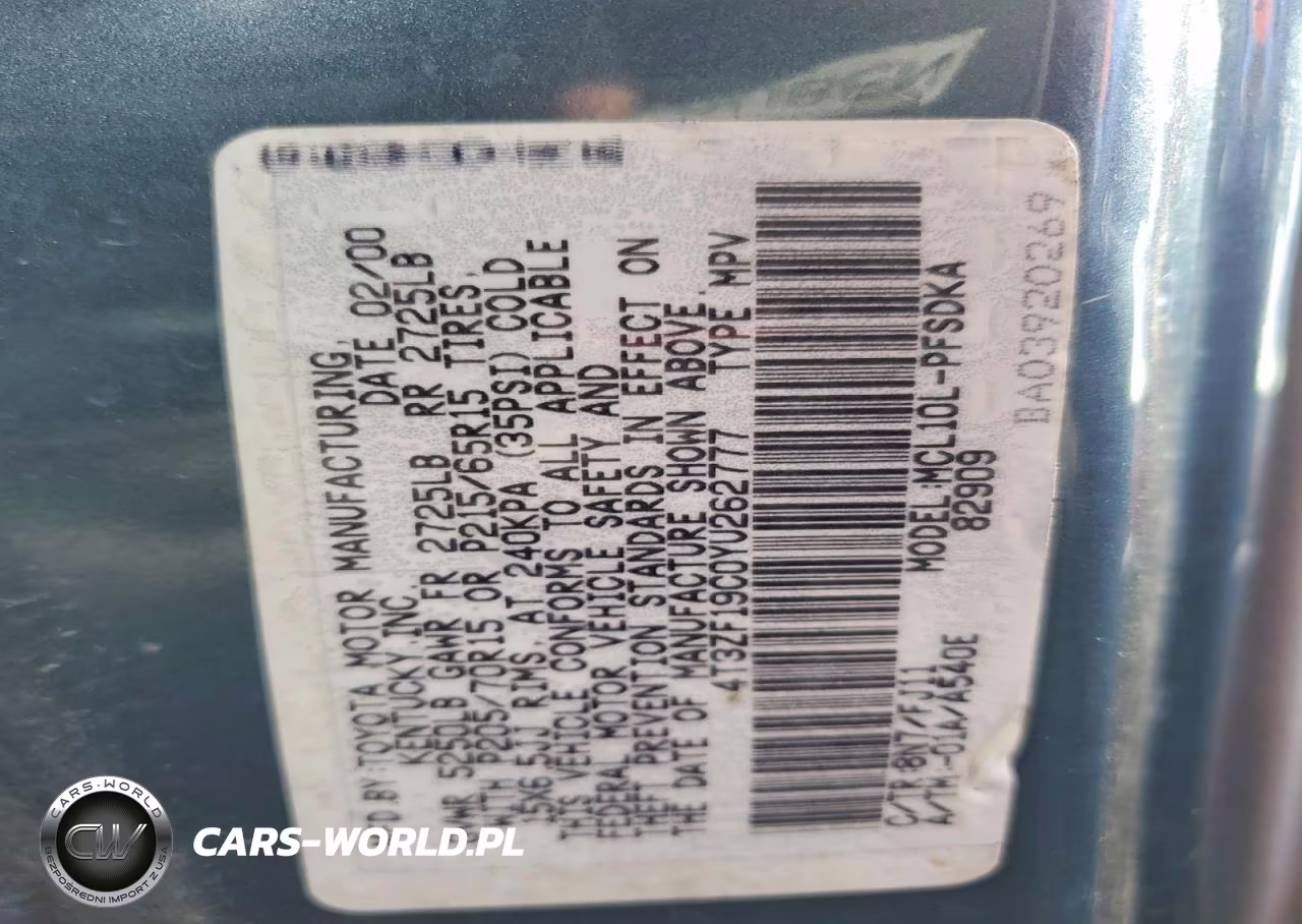 2000 Toyota Sienna Ce VIN:4T3ZF19C0YU262777 - 13