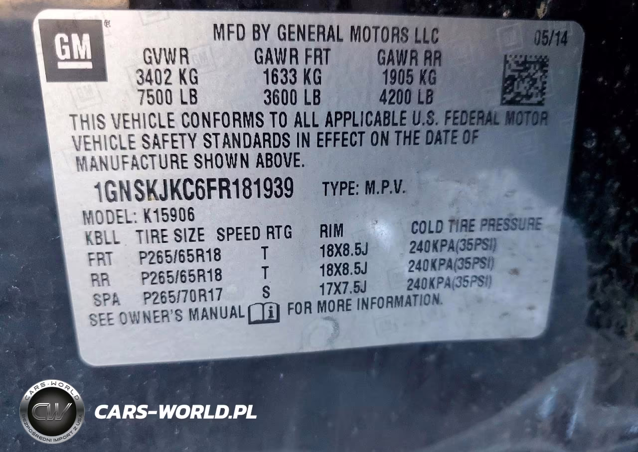 2015 Chevrolet Suburban K1500 Lt VIN:1GNSKJKC6FR181939 - 13