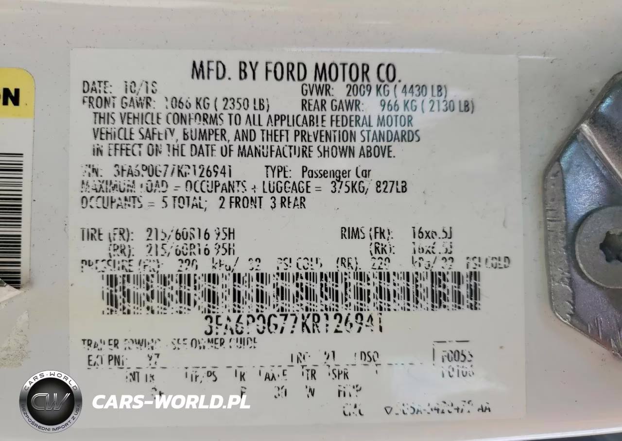 2019 Ford Fusion S VIN:3FA6P0G77KR126941 - 12