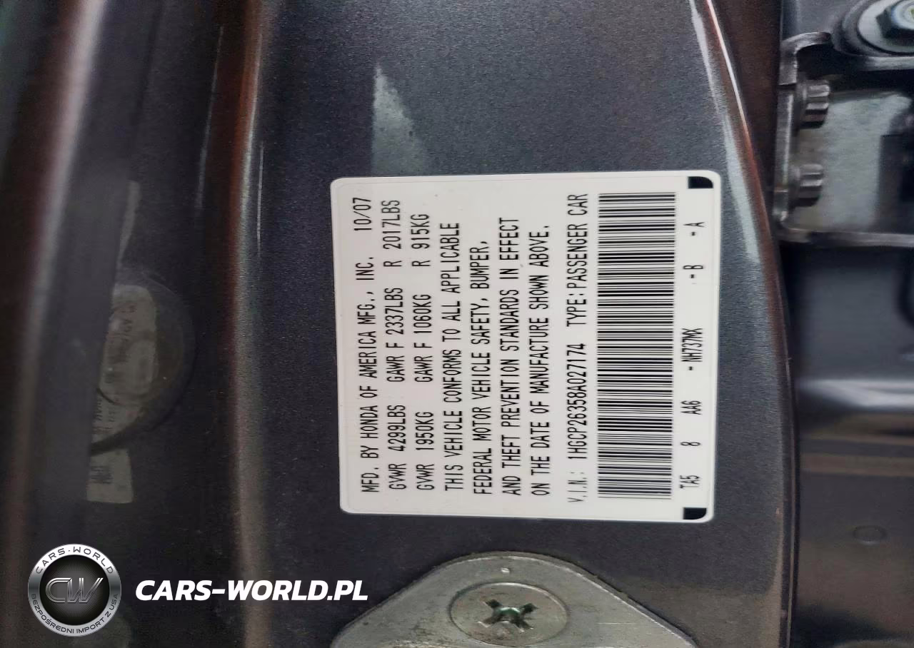 2008 Honda Accord Lx VIN:1HGCP26358A027174 - 12