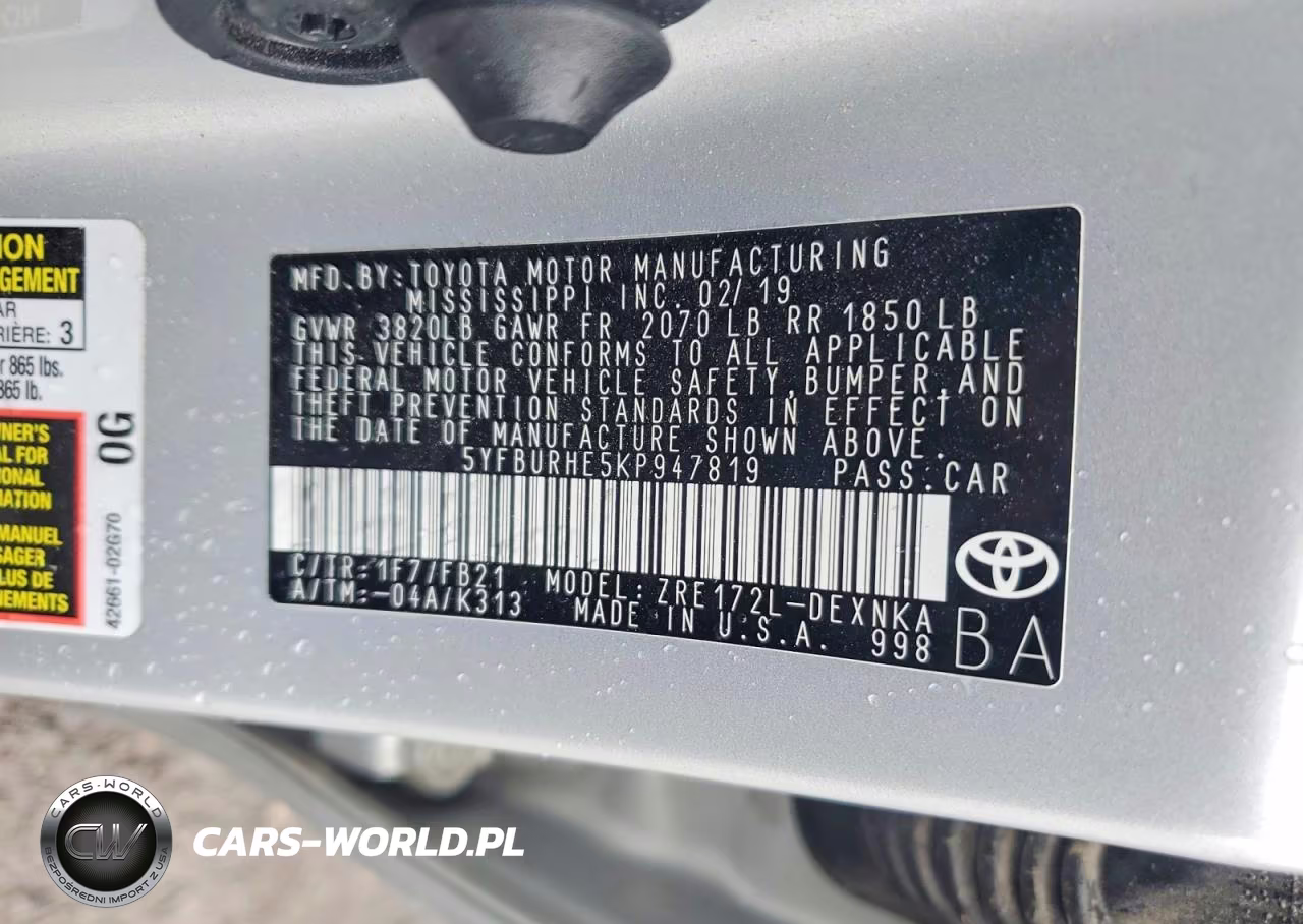 2019 Toyota Corolla Le VIN:5YFBURHE5KP947819 - 12