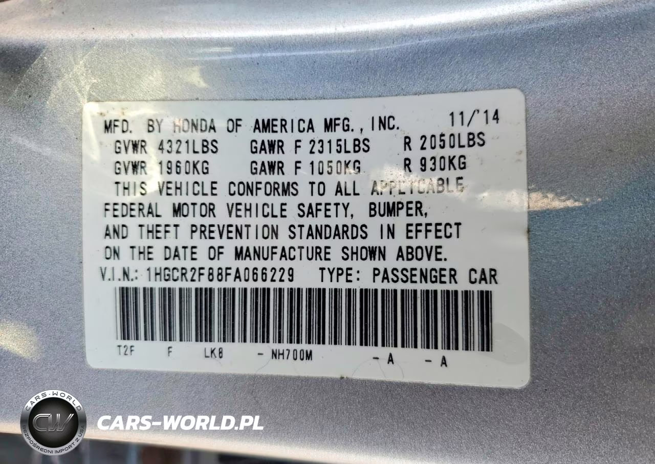 2015 Honda Accord Exl VIN:1HGCR2F88FA066229 - 12