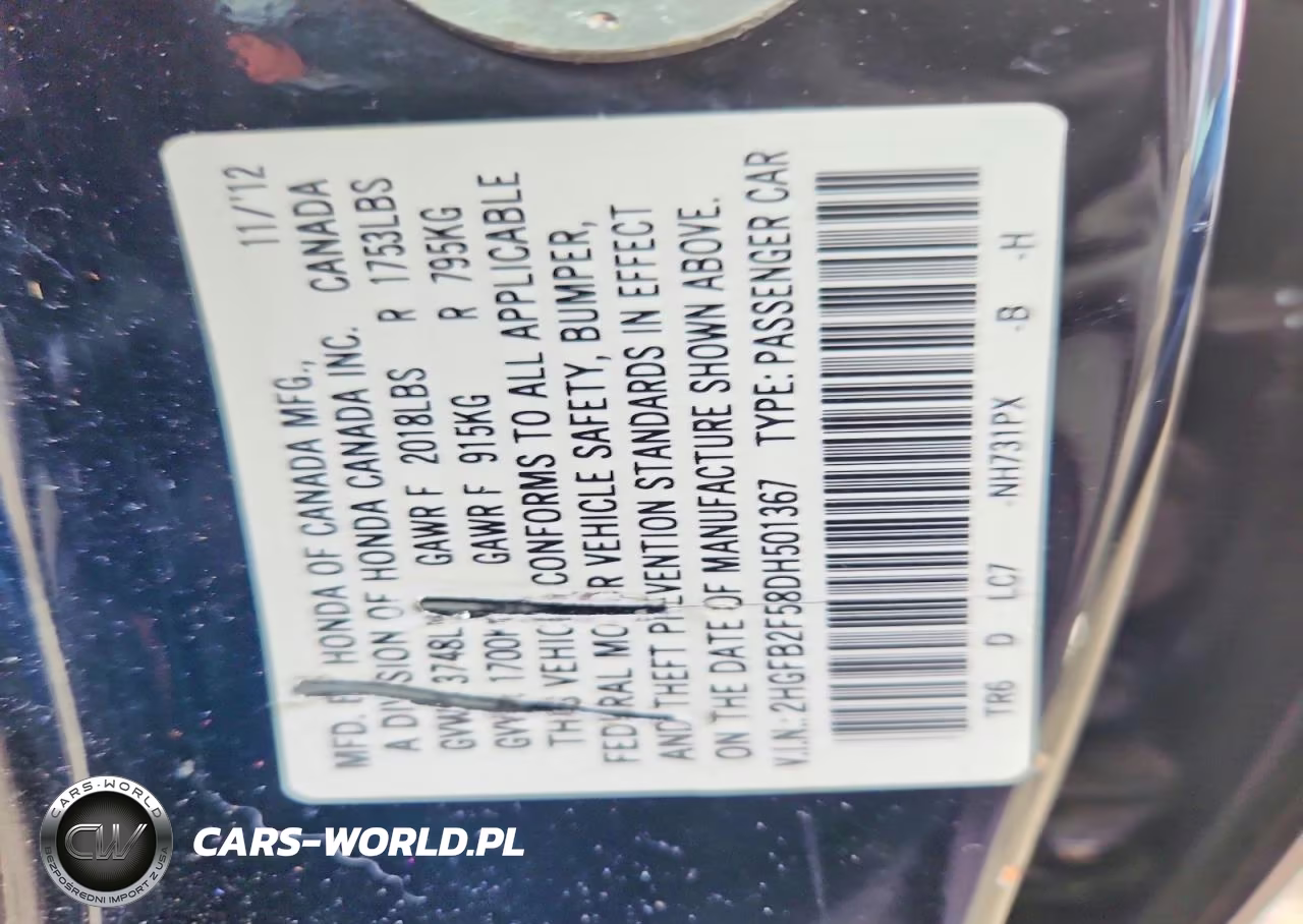 2013 Honda Civic Lx VIN:2HGFB2F58DH501367 - 12