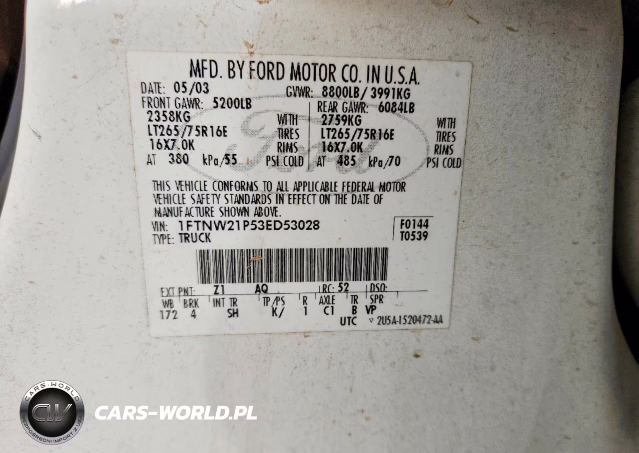 2003 Ford F250 Super Duty VIN:1FTNW21P53ED53028 - 13